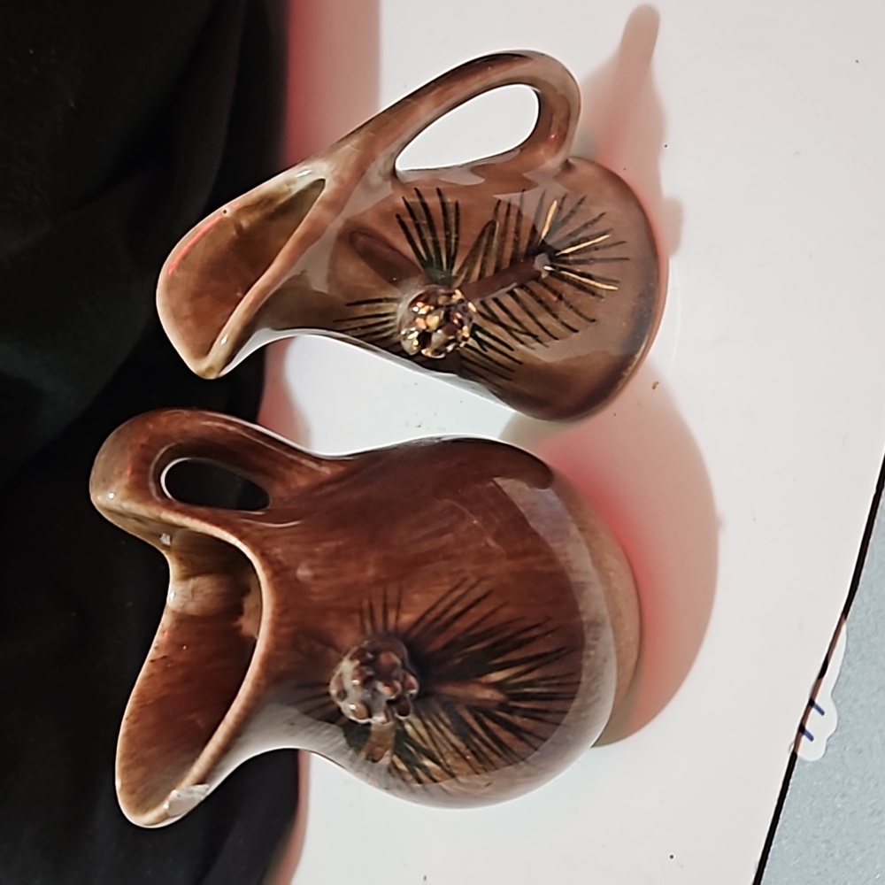 Vintage RARE Gladys Art Pottery Pine Cone - miniature pitcher set of 2 only one